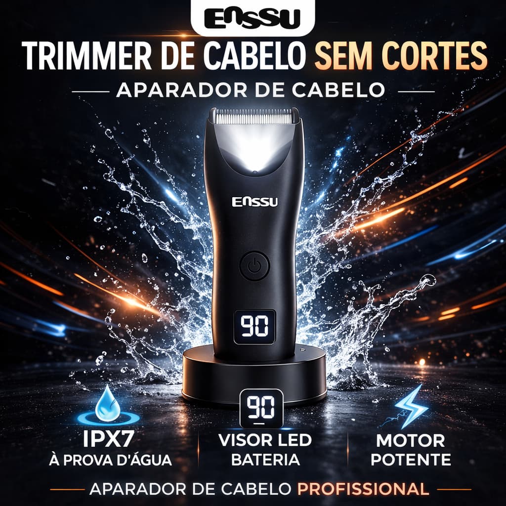Máquina de Cortar Pelos Sem Fio Impermeável para Virilha Masculina com Luz LED Luz Spot