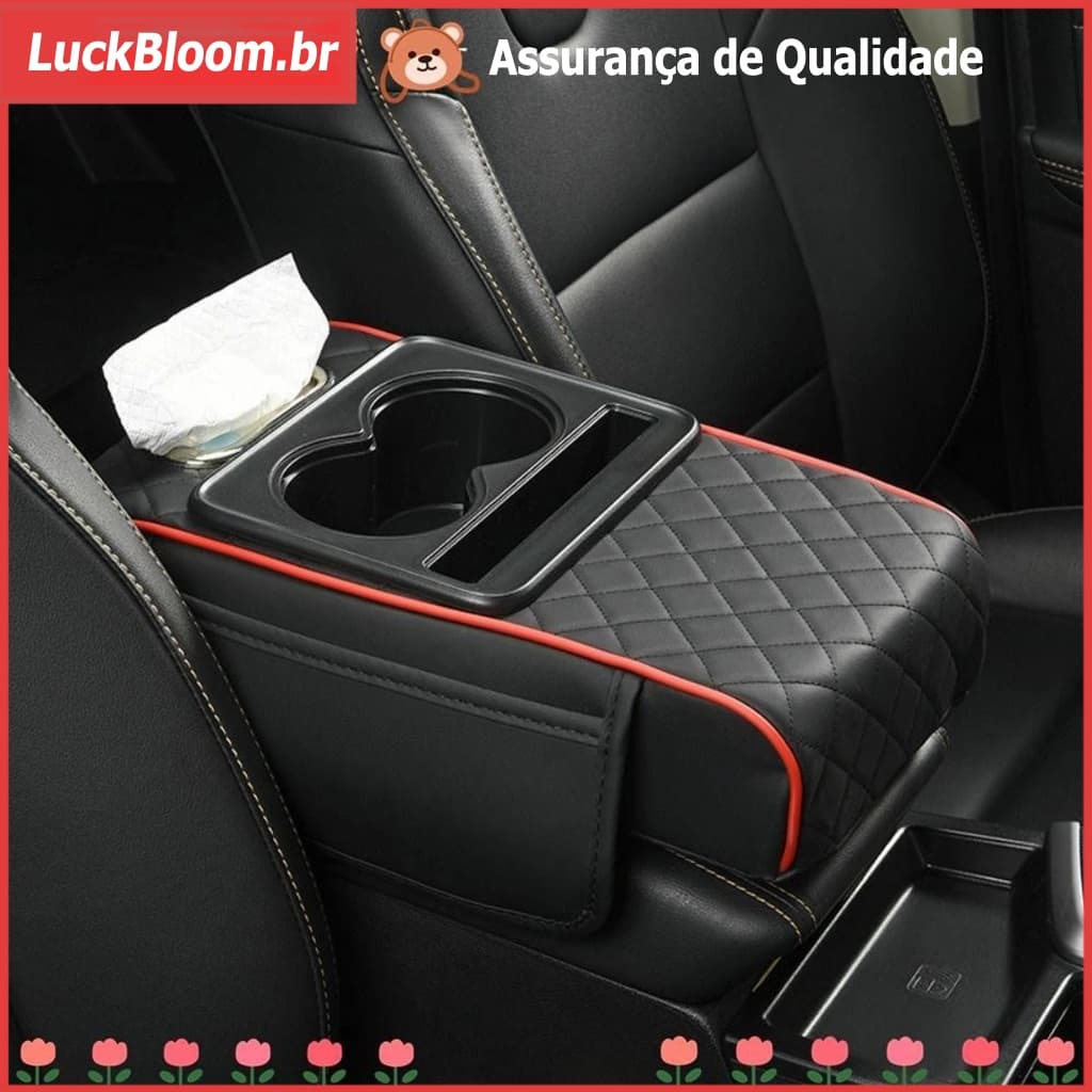 Novo Apoio de Braço para Carro 4 em 1 - Almofada de Espuma de Memória Coberta com Couro PU Premium e Caixa de Lenços