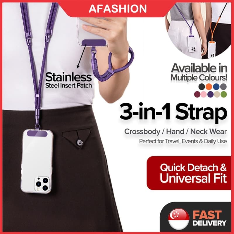 Cordão Crossbody Com Alça De Telefone 3 Em 1-Suporte Ajustável Para Clipe De Todas As Capas 7 Mm De Espessura (Pescoço ,