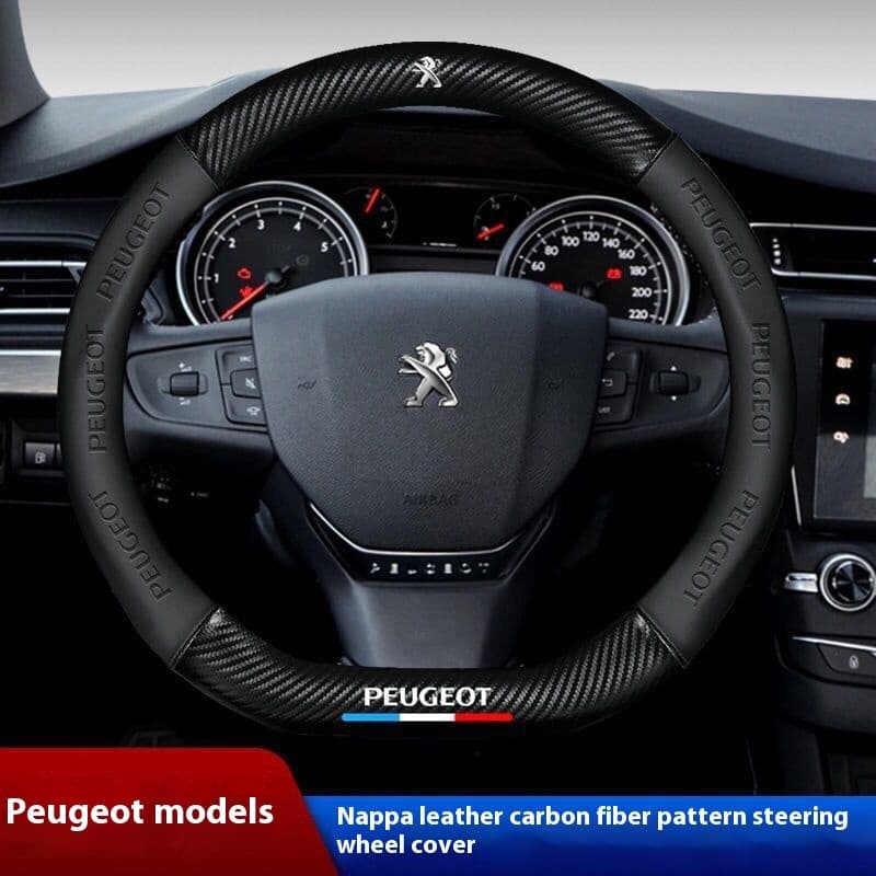 Para Peugeot Carro De Luxo Couro Fibra Carbono Volante Capa Acessórios Interiores Do