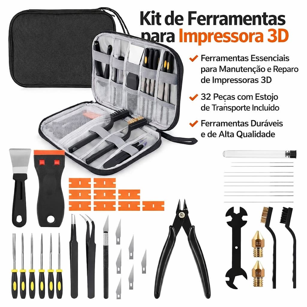 Kit De Ferramentas Para Impressora 3D , 34 Peças , De Limpeza De Bico , Raspadores De Remoção , Escovas , Cortador De Fi