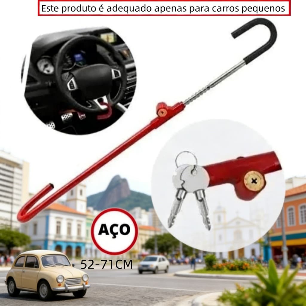 Trava Antifurto para Carro de Aço Modelo Carneiro com Bloqueio para Pedal e Volante - Segurança Veicular Anti-roubo