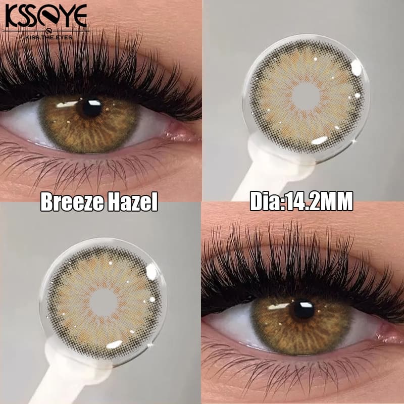 KSSEYE 2pcs Lente De Contato Breeze Hazel 14.2MM Lentes Anuais Para Miopia Com Grau (0-8.00)
