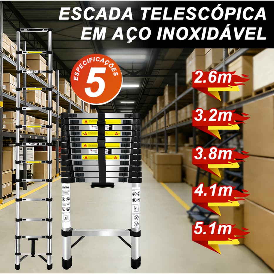 Escada retrátil multiespecificação Material de aço inoxidável 2.6m-5.1m dobrável uso comercial doméstico