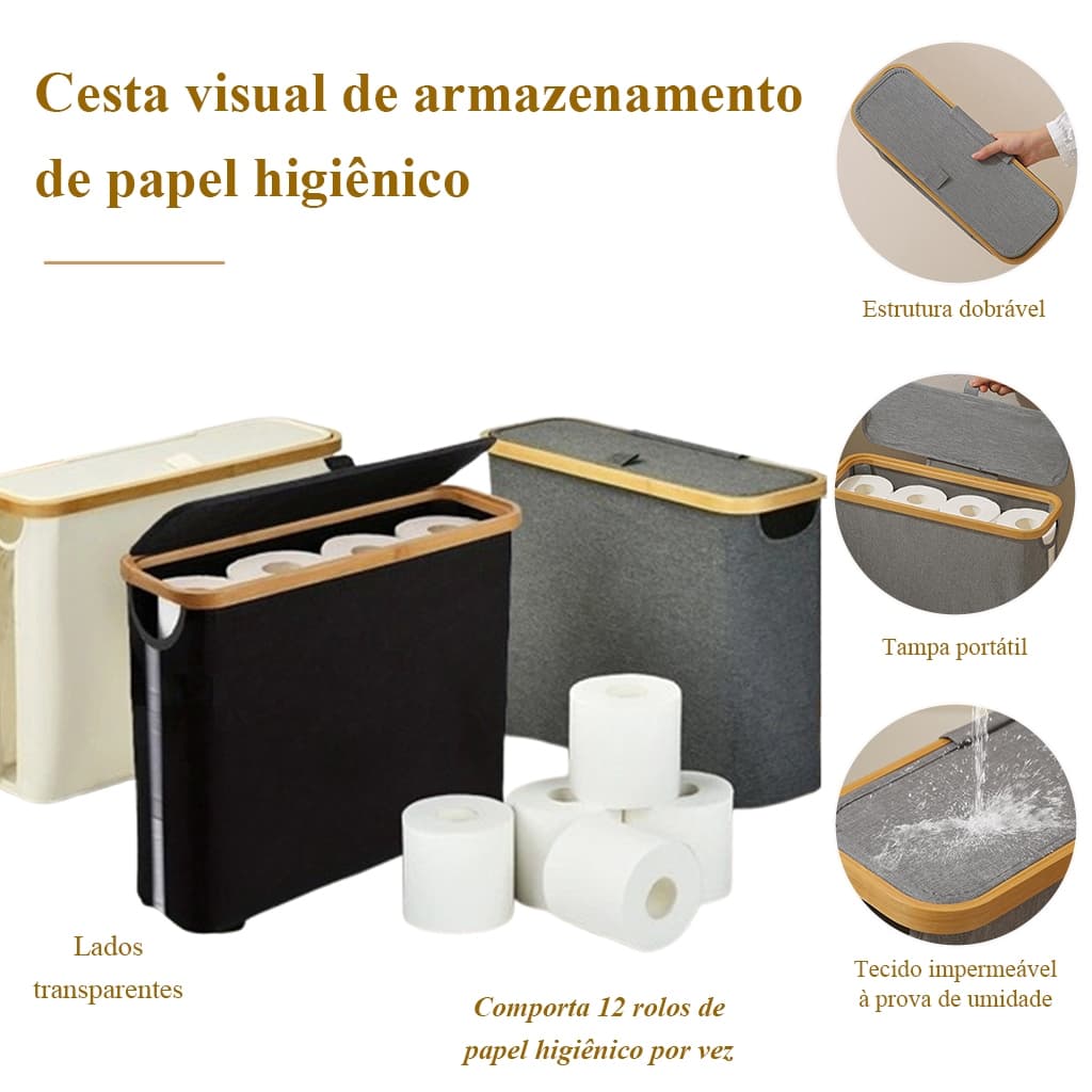 Cesta De Papel Higiênico Com Tampa Cesta De Armazenamento Multifuncional De Bambu Adequada Para Banheiro Sala De Estar