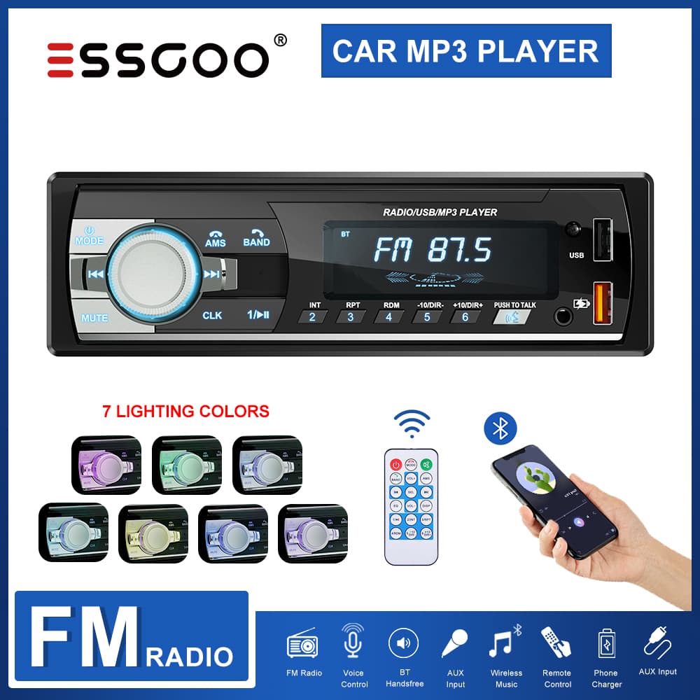 （Do São Paulo) ESSGOO Rádio Para Carro 1 Din Bluetooth MP3 Player Autoradio USB Receptor FM