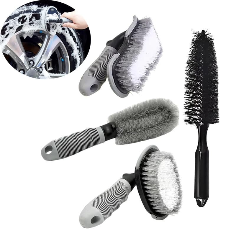 Kit de Escovas Profissionais P/ Limpeza de Rodas Pneus Aros 4 Peças