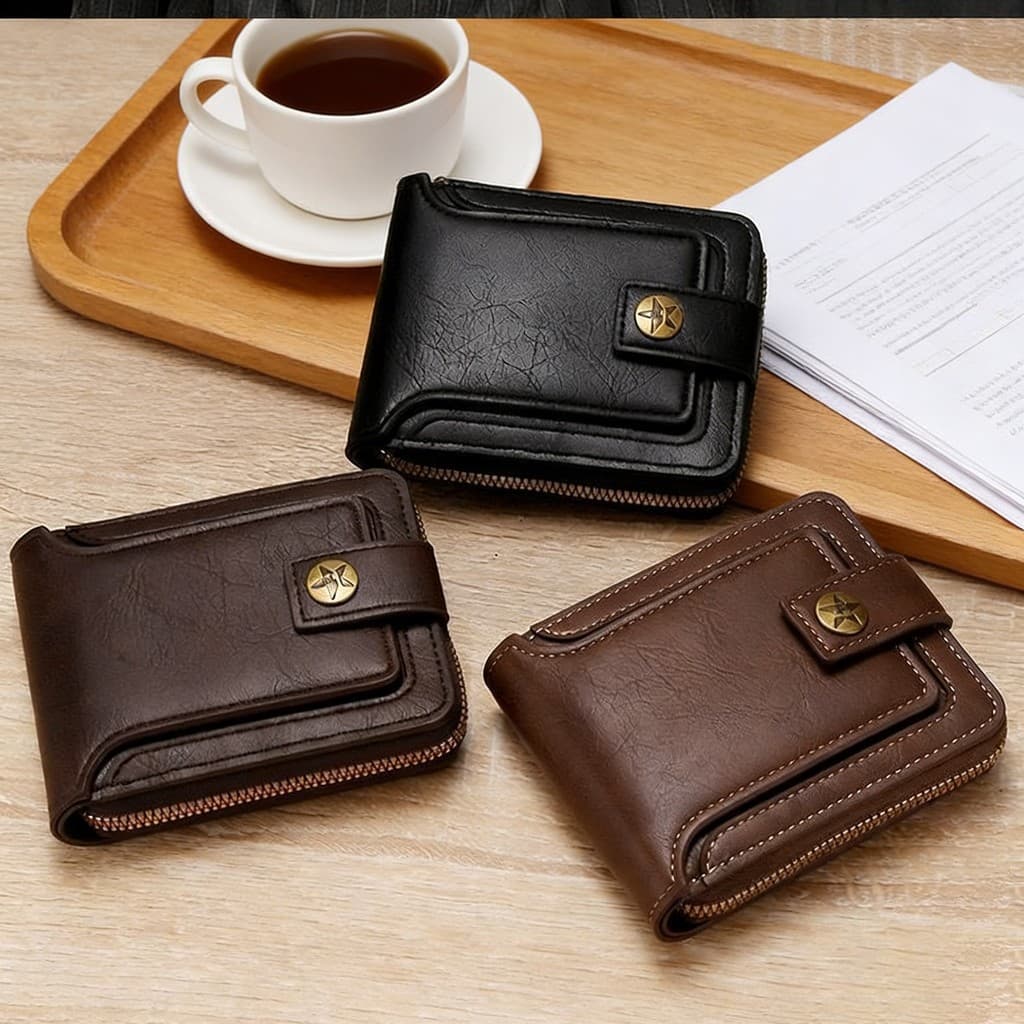 Novos homens fivela carteira de couro prático titular do cartão moeda bolsa presente natal