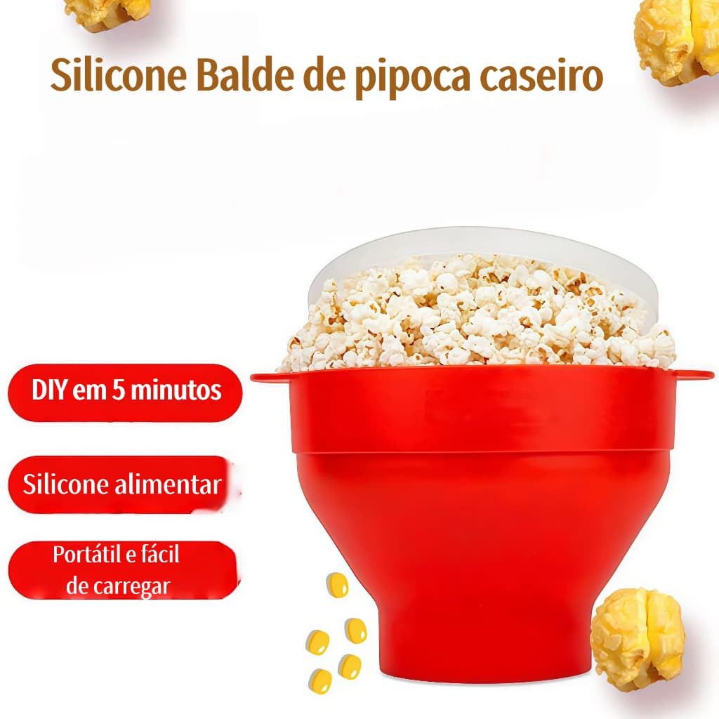 Pipoqueira Grande Para Micro-ondas Sem Óleo Balde Pipoca Silicone Redonda Com Tampa Livre BPA