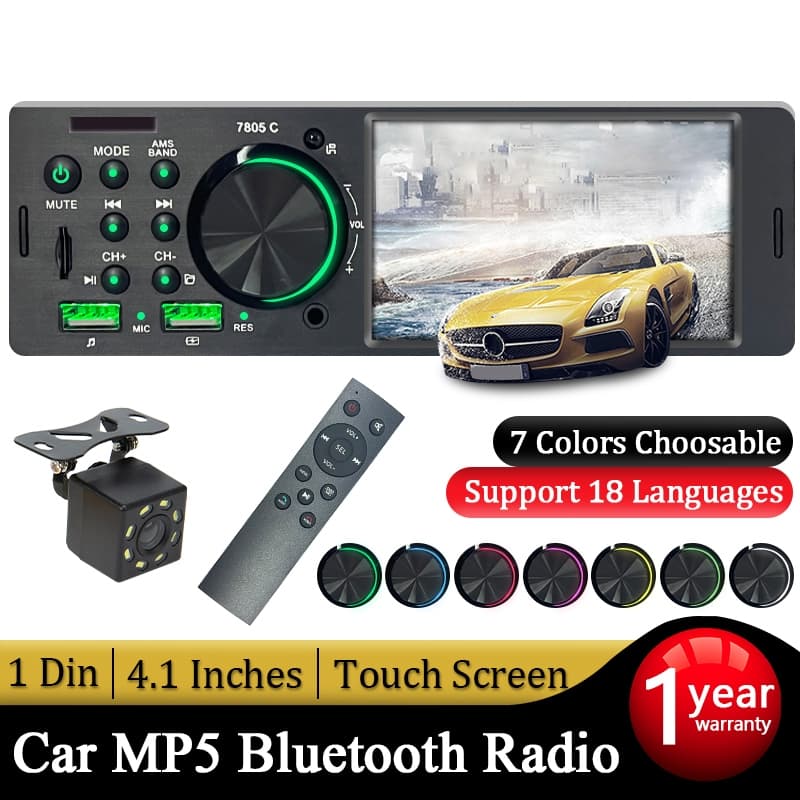 Rádio Do Carro FM HD 1 Din 4.1 Alto-Falante MP5 Player Tela Sensível Ao Toque 12V Bluetooth Áudio Vídeo AUX/USB Carregam