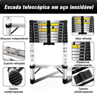Escada Telescópica Em Aço Inoxidável De Grau 13 Com 3,8 Metros Robusta E Durável