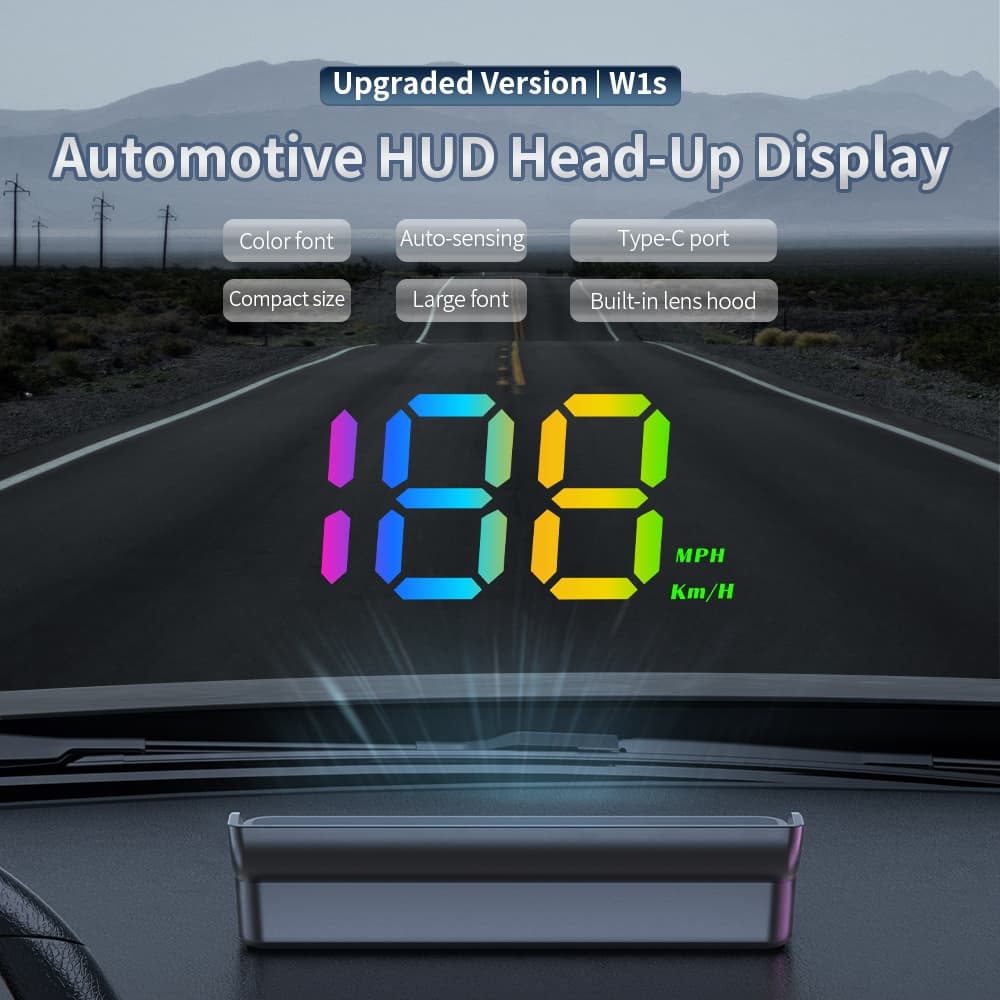 Display Head-Up HUD Para Carro Atualizado W1s | Velocímetro Colorido De Fonte Grande Detecção Automática Tipo-C Universa