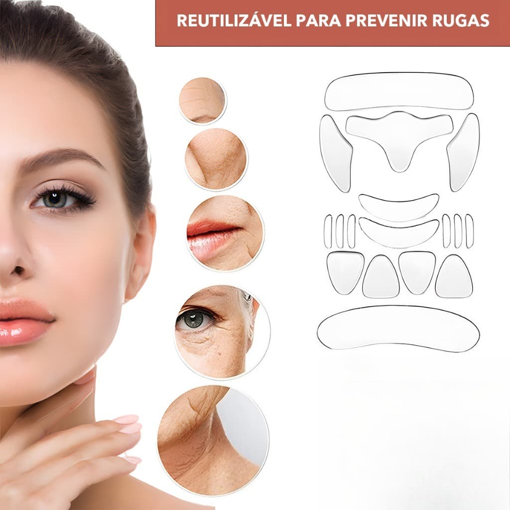 Kit 16 Peças Reutilizável para Rosto Adesivo Fita Gel Silicone Anti-rugas Linhas Faciais