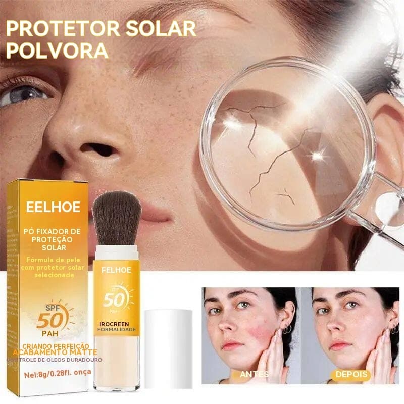 Protetor Solar em Pó FPS 50+ | Acabamento Natural Matte, Toque Seco, Super Resistente à Água e Suor - Reaplicação Fácil