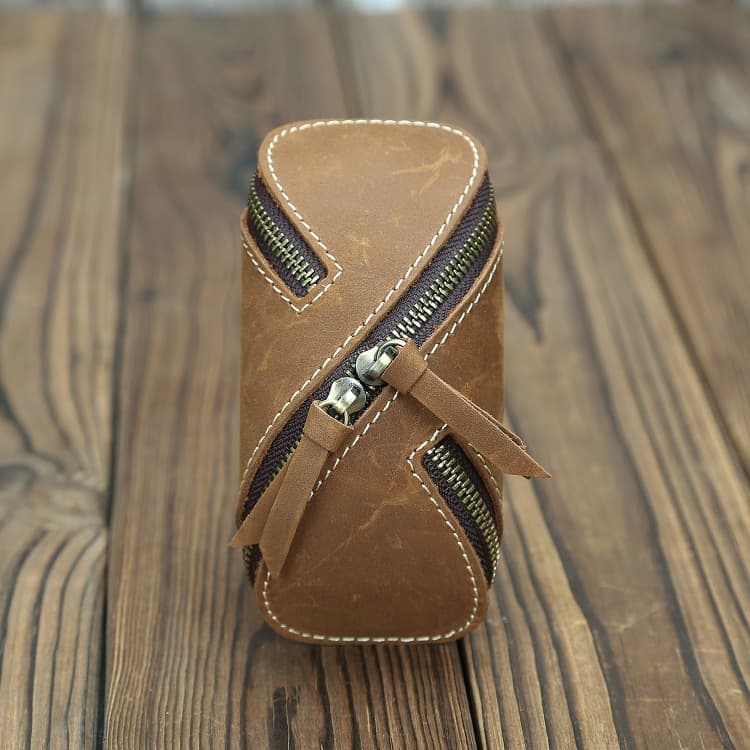 Criativo retro cavalo couro caso chave zíper caso de cartão chave para porta do carro retro couro das mulheres dos homen