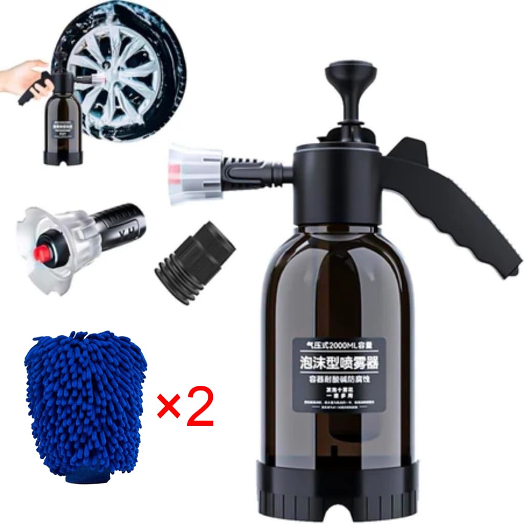 Multifuncional Pulverizador Borrifador Pressão snow foam manual 2l + 2 Bico+ 2 Lavagem Luvas carro