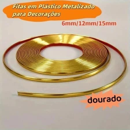 Fita metalizada para decoracao de Pvc 6mm/12mm/15mm/20mm/27mm Com Dupla face com 5 Metros,Ideal para Decoração de Móveis