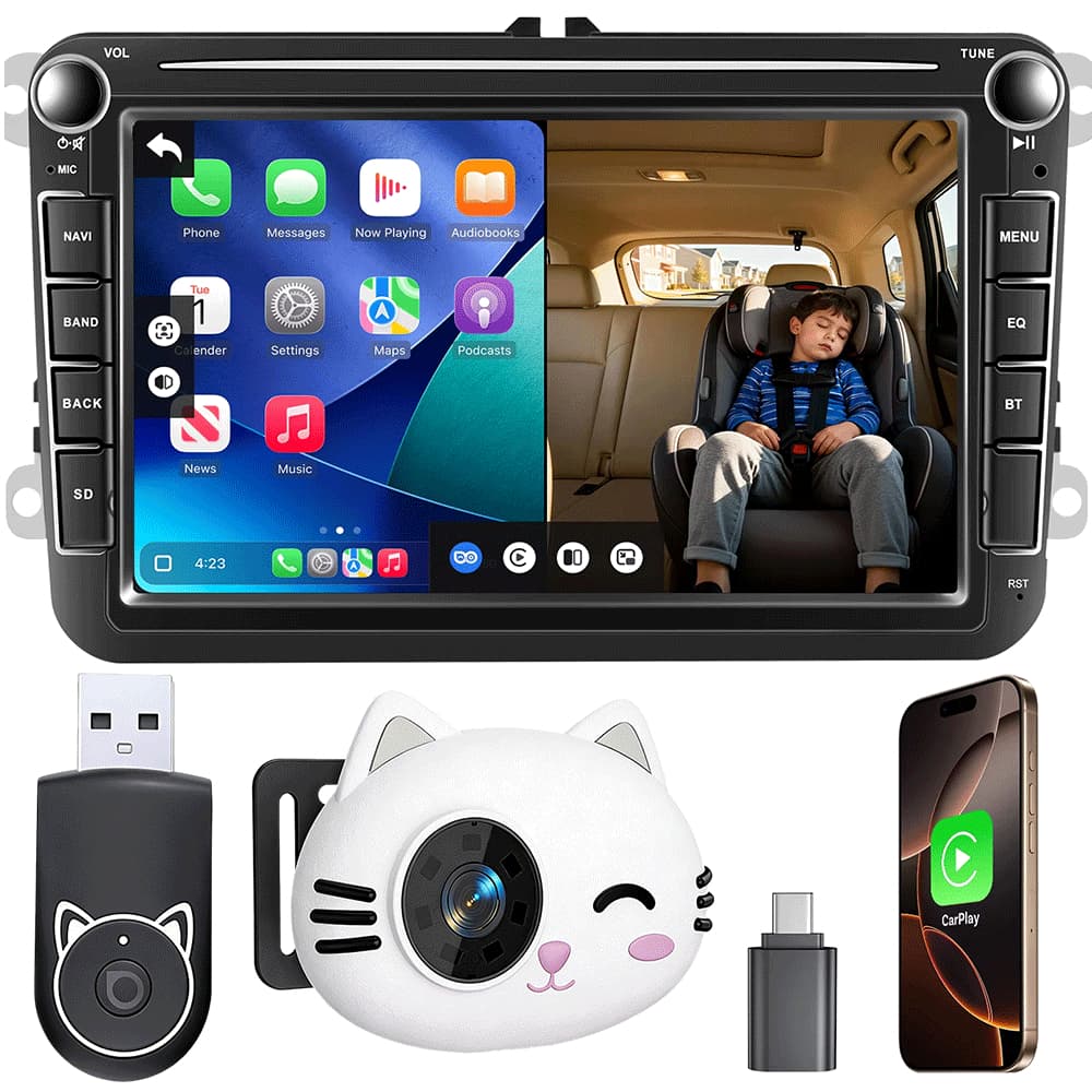Adaptador CarPlay Sem Fio E Monitor De Bebê Para Banco Traseiro 1080P Visão Noturna Grande Angular Panda Design Plug and