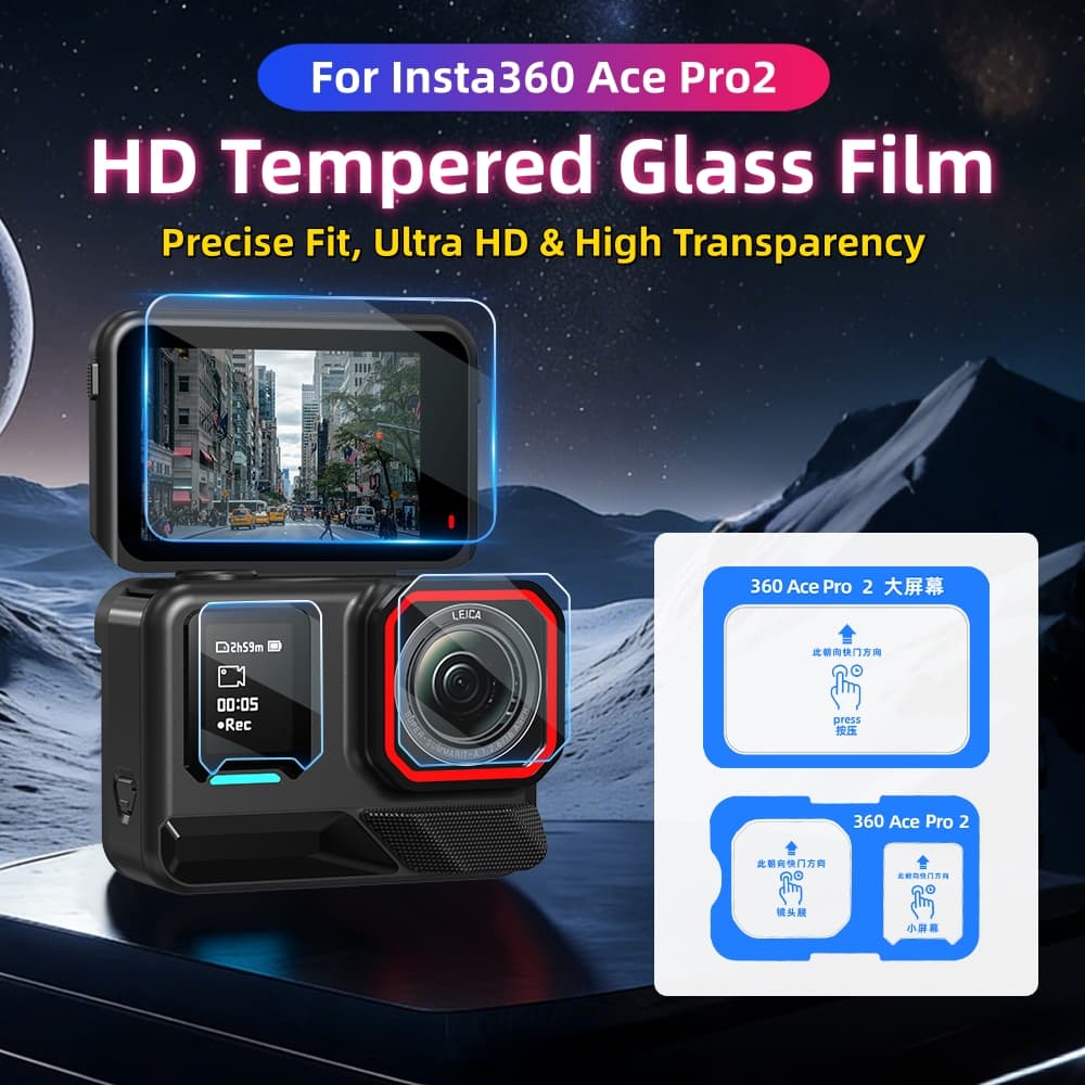 Película de Vidro Temperado HD 3 em 1 para Insta360 Ace Pro 2, Protetor de Tela e Lente da Câmera, Película de Vidro Ant