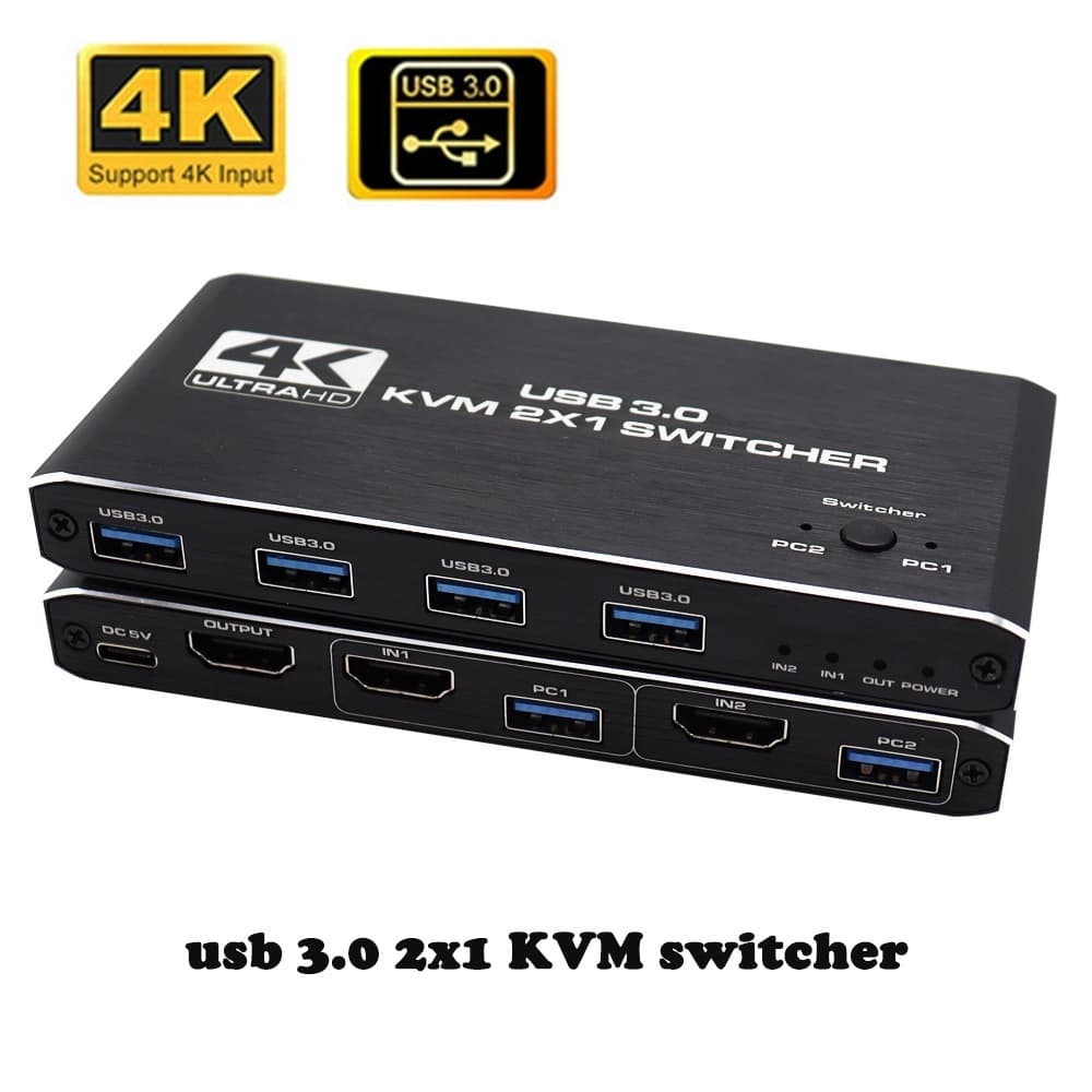 HDMI 4K USB3.0 KVM Switch 2 PC Em 1 Monitor Out Compartilhando 4 USB Teclado Mouse Impressora