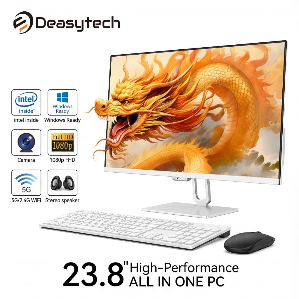 Deasytach Computador All In One Câmera Integrada 23.8 Intel Core I5 8gb Ssd 512gb Win10pro Com Teclado E Mouse Branco