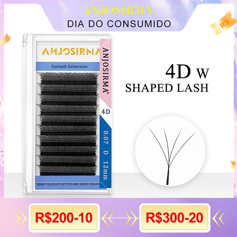 ANJOSIRMA 4D W Extensões De Cílios Em Forma Com Volume Pré-Fabricado Ventilador De Falsos Naturais De