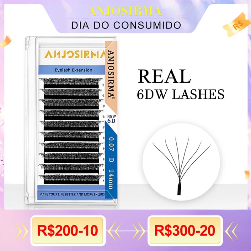 Pestanas ANJOSIRMA Real 6D W 0.07 Extensões De C/D/DD 8-15mm Profissionais Suaves Naturais