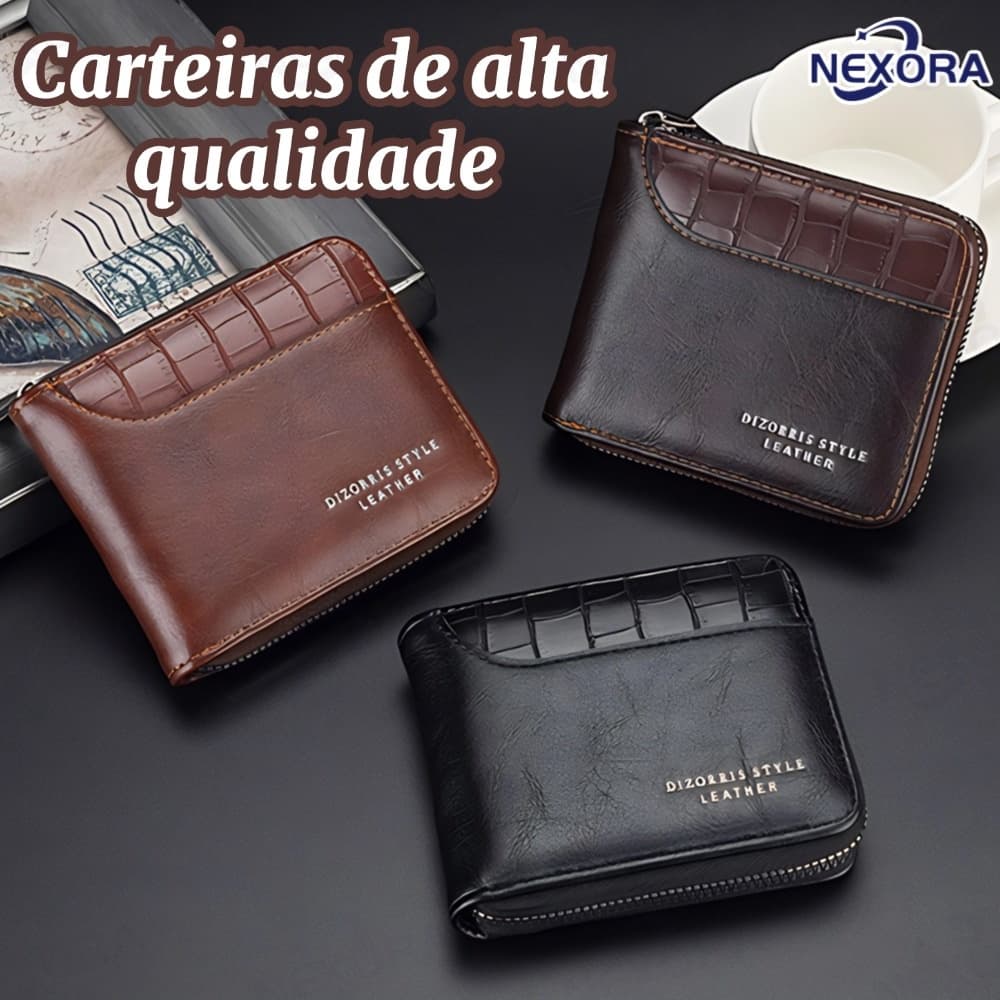 Carteira Curta Masculina Com Padrão De Pedra-Bolso Para Moedas Zíper Vários Cartões E Bordas Costuradas ​
