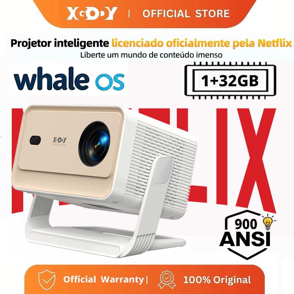 XGODY Projetor Mini N6 PRO 1080P HD Portátil para Casa, Com YouTube Integrado, Certificado Netflix, Sistema Android 13.0
