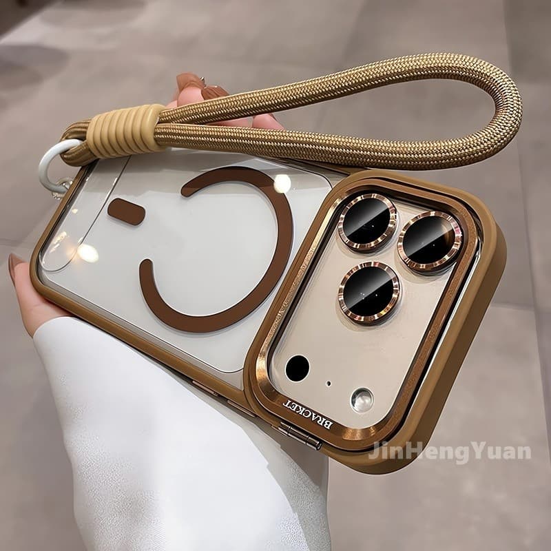 Desert Gold Metal Lens Bracket Capa De Cordão Acrílico Magnético Para IPhone 17 Air 16 15 Plus 14 13 12 Pro Max Filme De