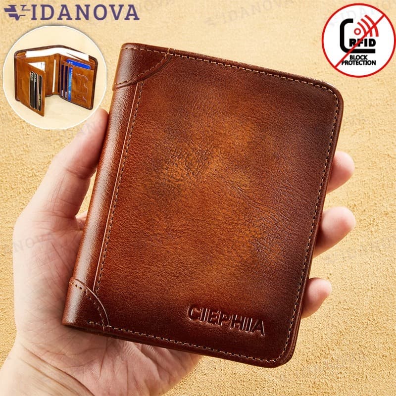 Carteira Antifurto Masculina De Couro Legítimo Vintage De Trifold E Bifold À Escolha Carteira estilo executivo-VN