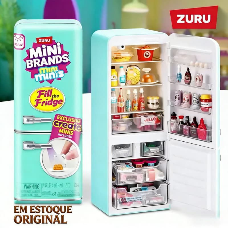 ZURU Mini brands geladeira brinquedo caixa  conjunto de geladeira em miniatura simulação conjunto comida em miniatura