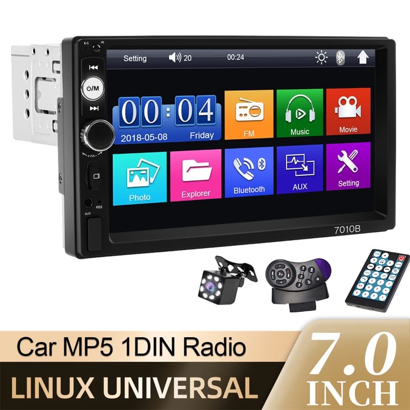 Rádio Do Carro 7 " HD Touch Screen Duplo 1 Din Auto MP5 Player Bluetooth Estéreo FM ISO Power Entrada Aux 12V SD USB Car