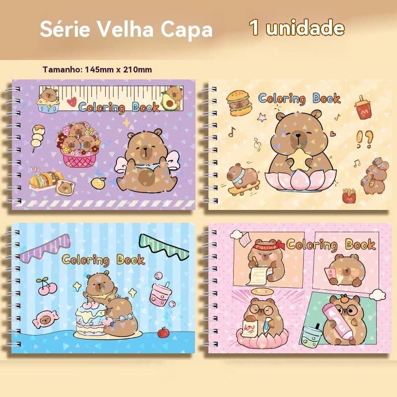 Livro de Colorir Capivara cute 50 Folhas Caderno de Desenho Pintura Coloring Book infantil