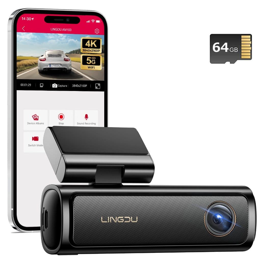 LINGDU 4K Dash Cam Cabine Frontal Traseira , Câmera Para Carro , Cartão SD De 64 Gb Grátis , GPS Wi-Fi , Visão Noturna ,