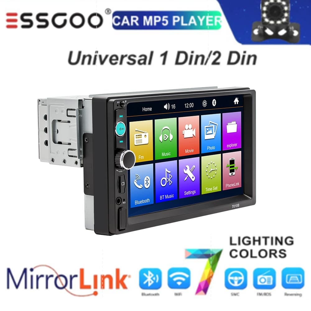 ESSGOO Rádio Do Carro 7018B HD 7 " Multimédio Centro Tela De Toque Bluetooth Estéreo Universal MP5 Player Espelho Ligaçã