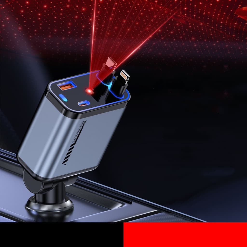 Carregador de Carro 120W 4 em 1 USB Type-C IOS Adaptador Rápido para Veículos