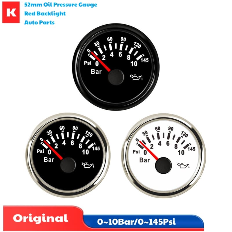 52mm 0-10Bar Ou 145Psi Mostrar Ponteiro Medidores De Pressão De Óleo 10-184ohm Sinal De Entrada Para Carro Caminhão Ônib
