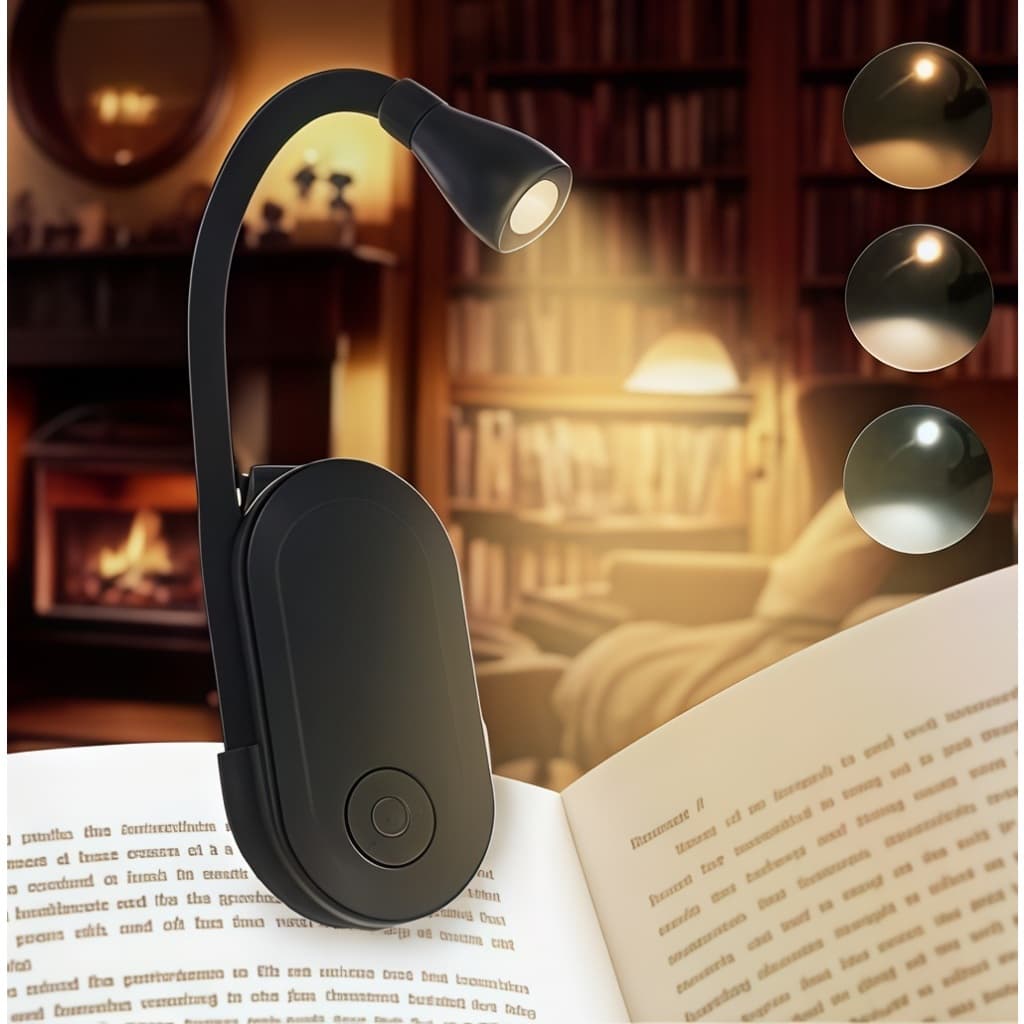 Mini Clip Ajustável 360 ° Lâmpada de Estudo LED Recarregável 3 Cores para Leitura em Quartos de Viagem