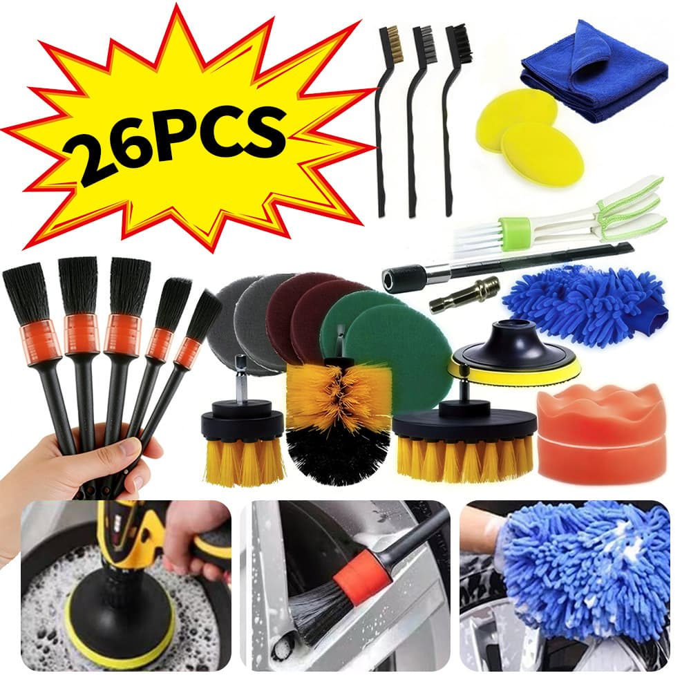 kit 26 escovas de limpeza pesada para parafusadeira furadeira - de lavagem de veículos