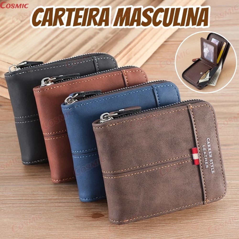 Novo Estilo Carteira de Couro Multifuncional com Zíper e Porta-Cartões de Identidade Carteiras Masculinas e Femininas