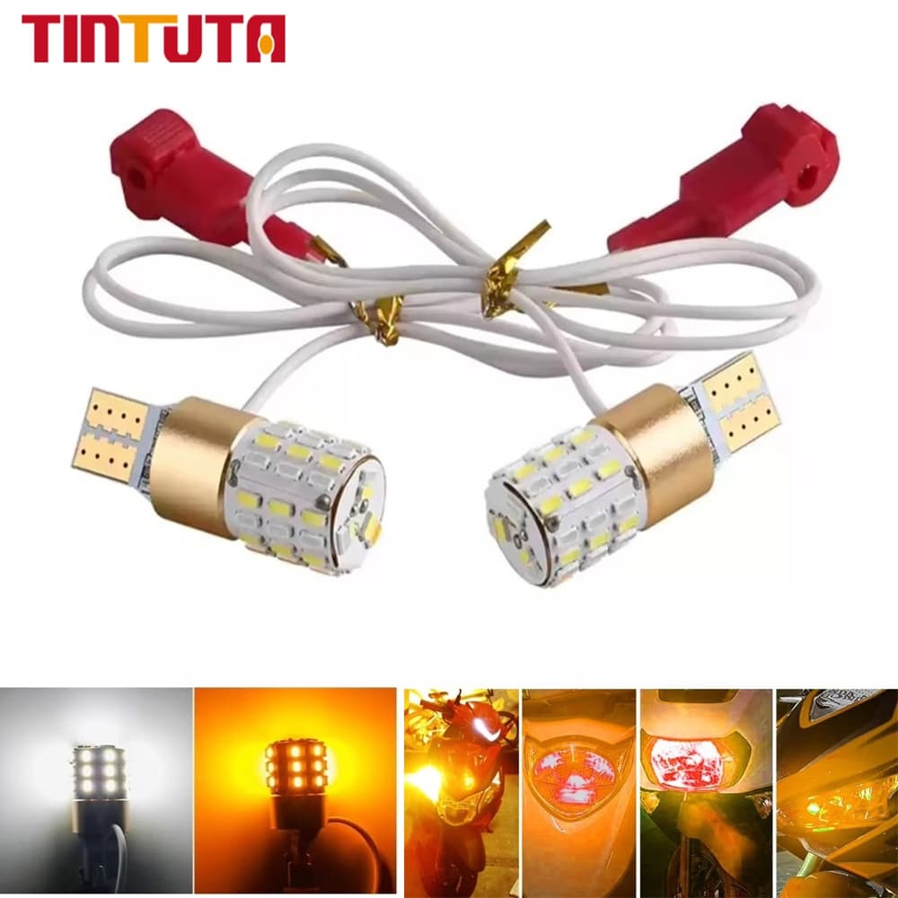 2 Pçs Novo Sinal De Volta Da Motocicleta De Cor Dupla Lâmpada De Alto Brilho LED 12V Estilo Firefly Duplo Contato T15 Ca