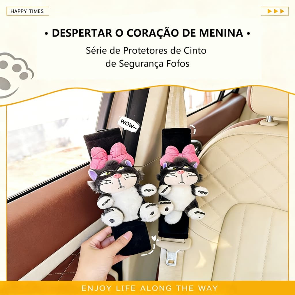 Capa De Cinto De Segurança De Carro De Pelúcia De Gato Lúcifer Fofo | Almofada De Ombro Macia Para Desenho Animado Crian