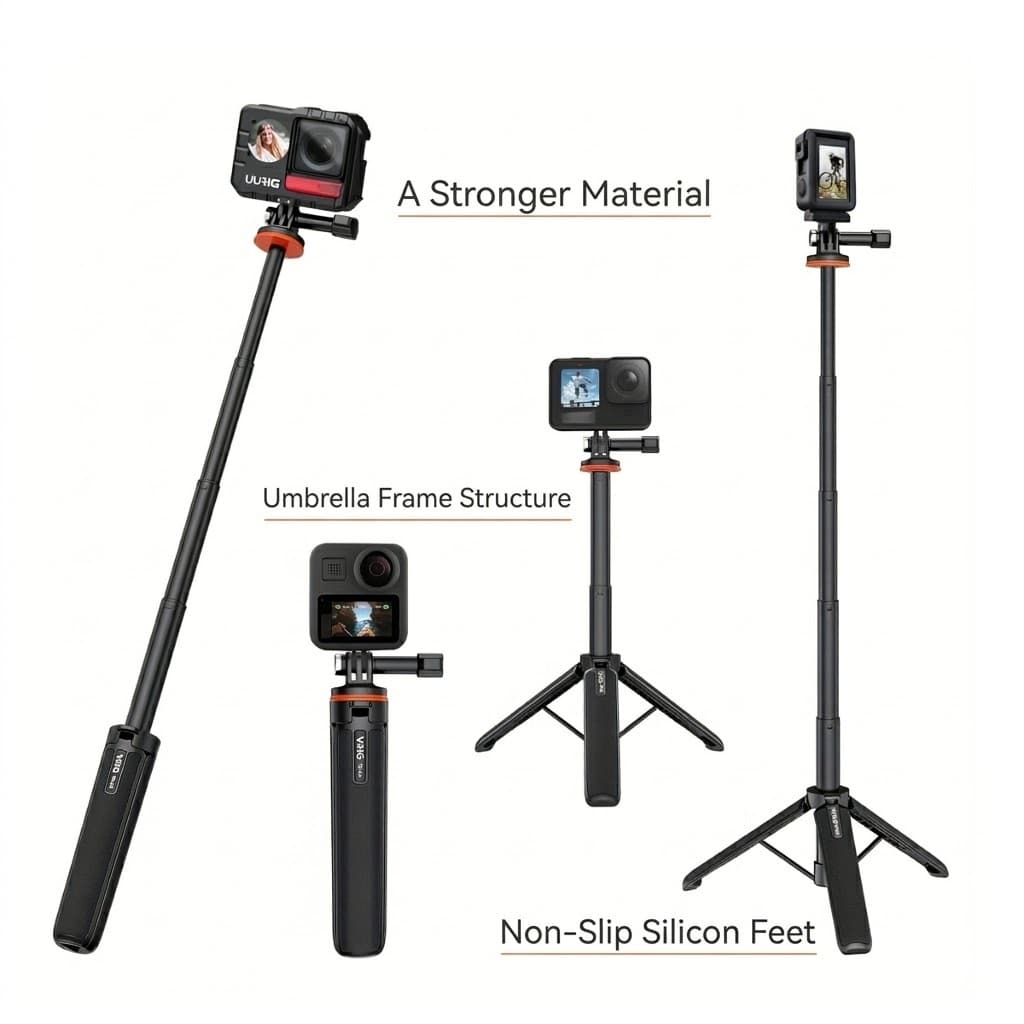 Tripé VRIG TP-08 Selfie Stick Extensível Para Câmeras De Ação Insta360 X3 GoPro (20.1 " , Preto) Presente De Feriado