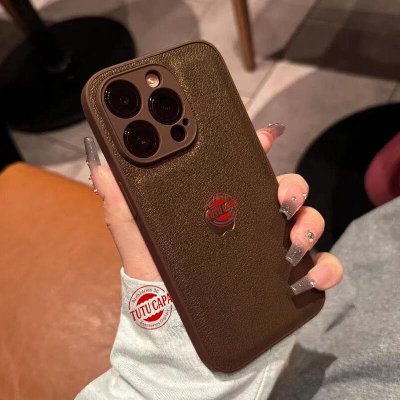 Capa Luxuosa De Textura De Couro Para iPhone 17 16 15 14 13 12 11 Pro Max De Silicone Original À Prova De Choque