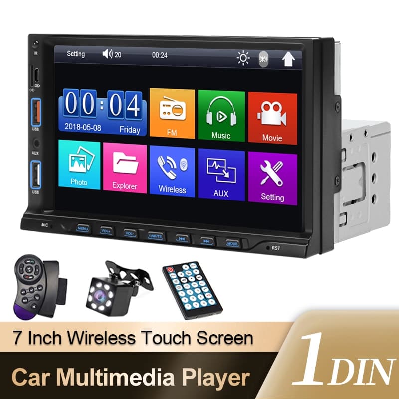 Carro Kereta Rádio Estéreo Bluetooth Tela De Toque Mirro Link 1 Din 12V MP5 Player AUX FM Multimídia
