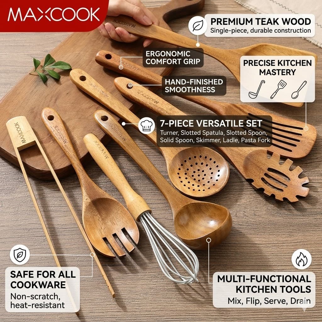Conjunto De Utensílios De Madeira MAXCOOK 8 Peças De Concha De Espátula Cozinha Para Cozinhar Presente De Páscoa 2026