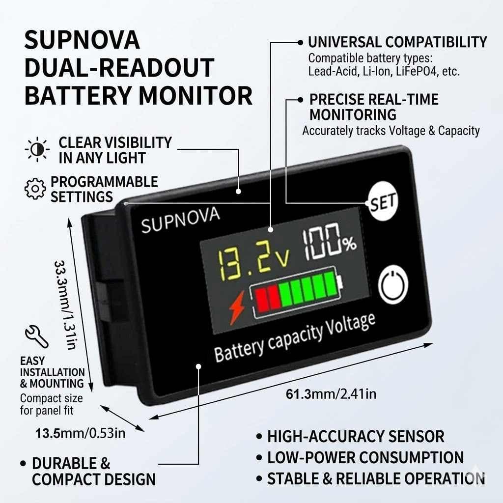 Monitor De Tensão Da Bateria 7-100V 12V-72V Testador De Capacidade De Display Digital Com Campainha Alarme Medidor De Te