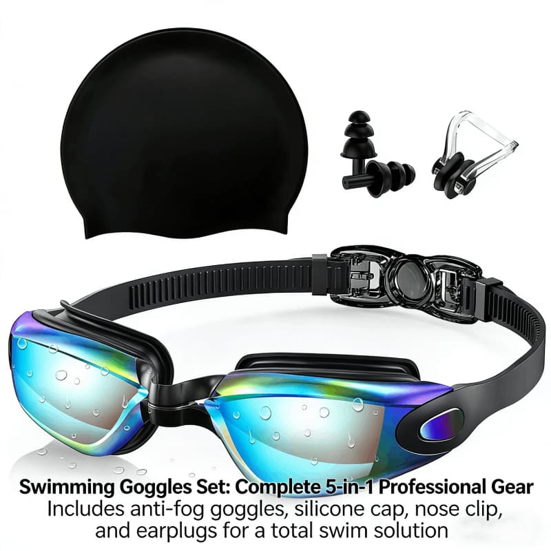 Óculos De Natação Conjunto De Touca Clipe De Nariz E Tampões De Ouvido À Prova D'água De Vazamentos Proteção Antiembaçan