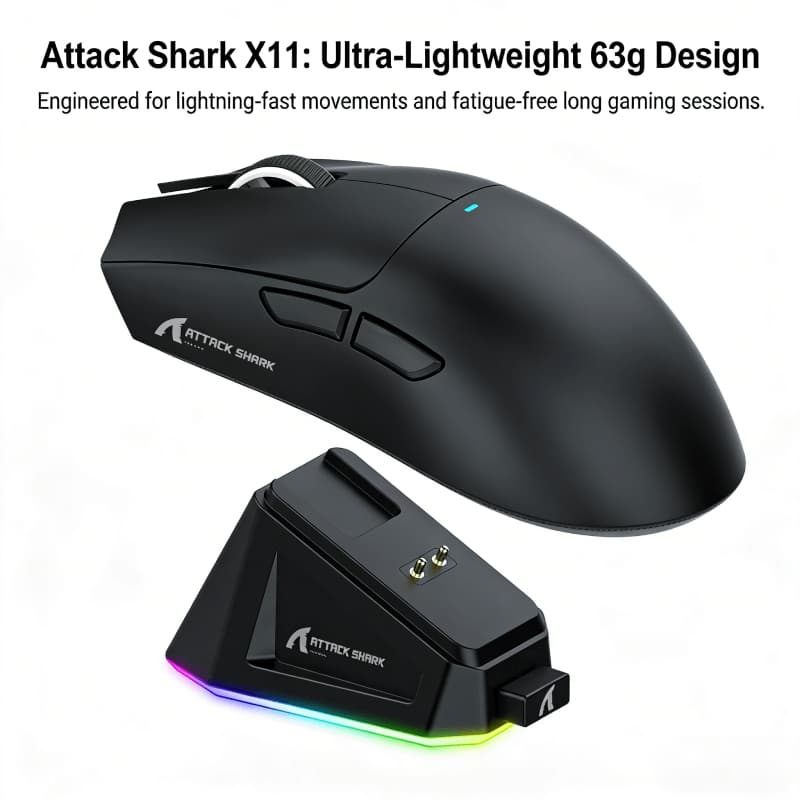 Ataque Tubarão X11 Mouse Bluetooth Para Laptop Sem Fio Com Doca De Carregamento Magnético 63g Leve 22000DPI 2026 Verão N